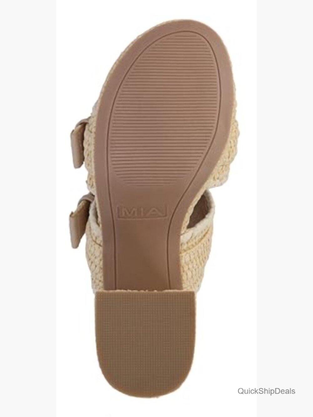 Women's Heeled Sandals Platform Block Heel Raffia Vegan Leather 3.7in - Picture 7 of 7